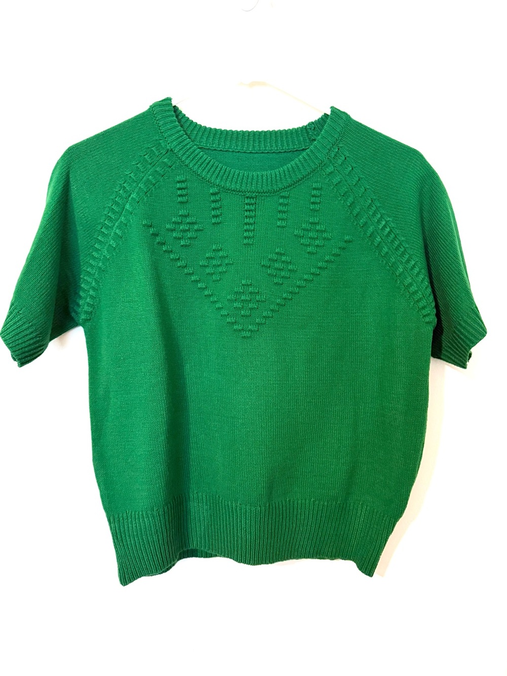 DAZY Bright Green Knit-Textured Crew Neck Cropped Pullover Top